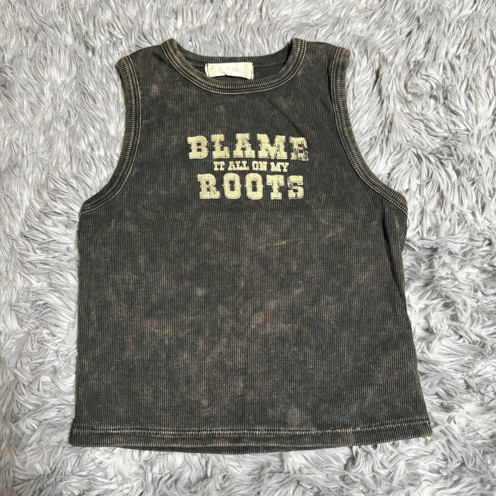 Altar'd State Blame It All On My Boots Ribbed TankCrop Top Dark‎ Gray XS